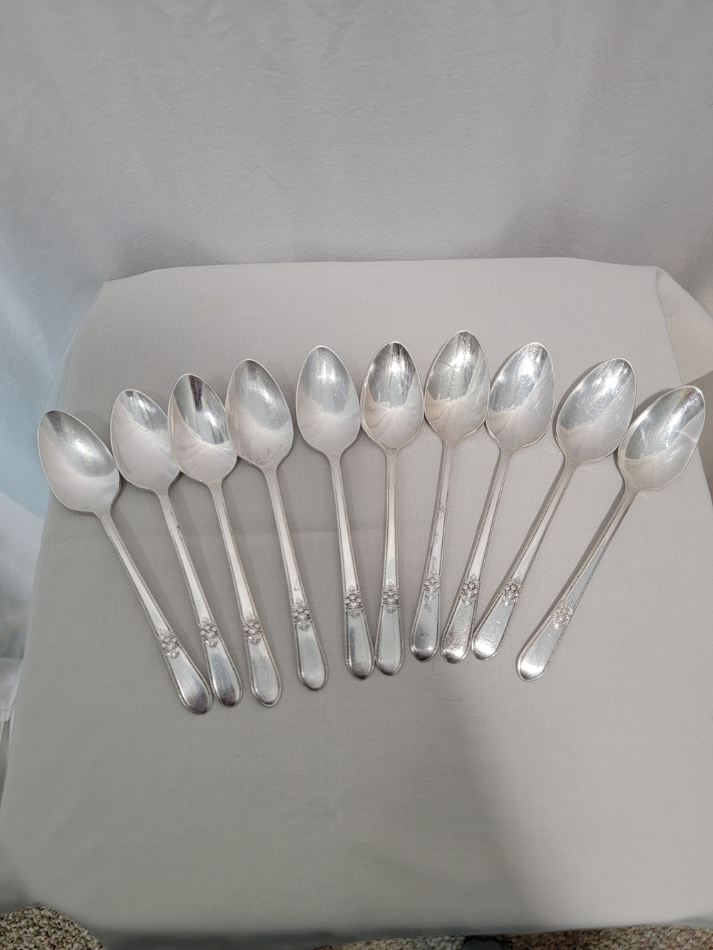 1847 Roger Bros Adoration Silver Plate Dessert Spoon Set - 10 Pieces